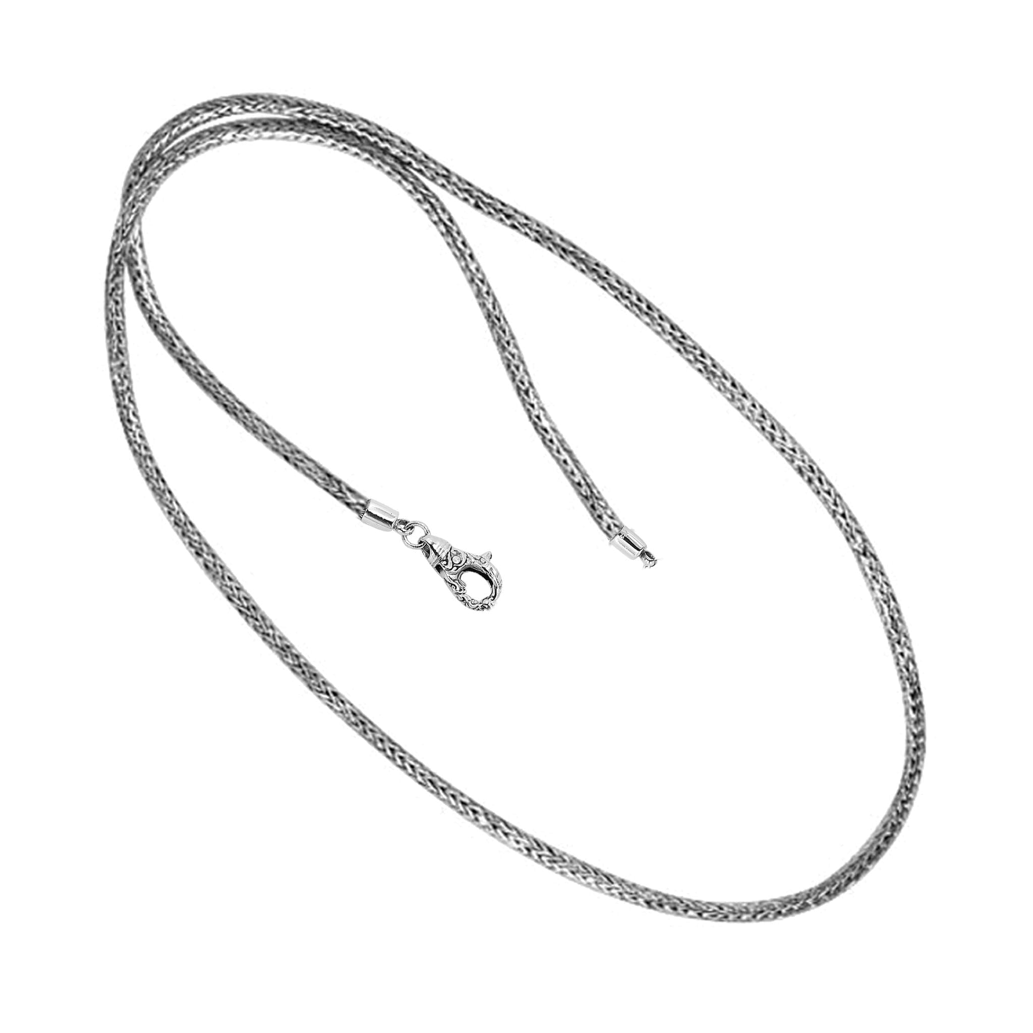 Sterling silver 2mm fine Balinese chain necklace with handwoven design and hook clasp