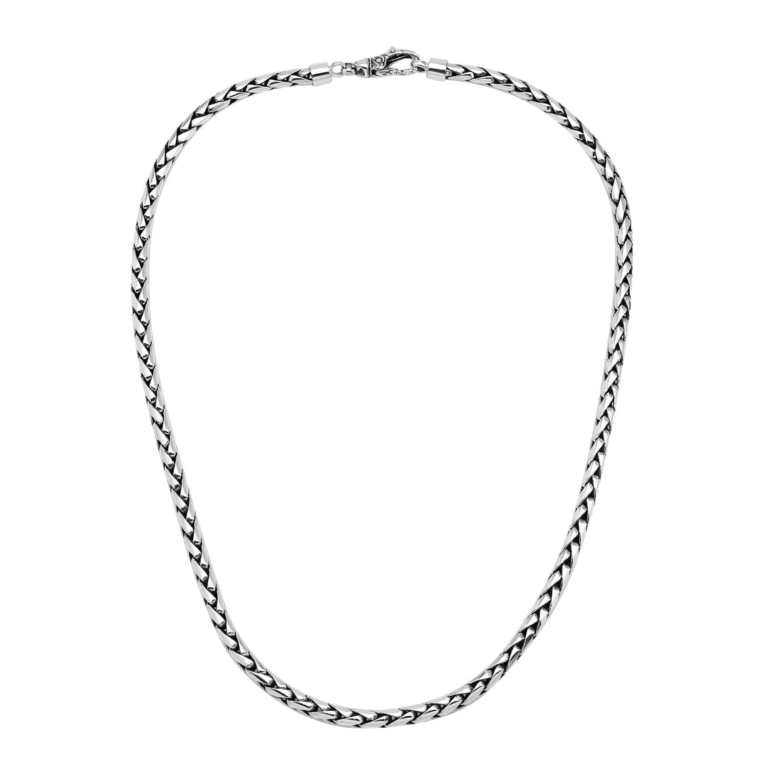  6MM sterling silver wheat chain necklace, Bali-inspired design with polished shine.