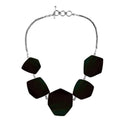 Sterling silver necklace with hexagon black shell links, polished artisan finish.