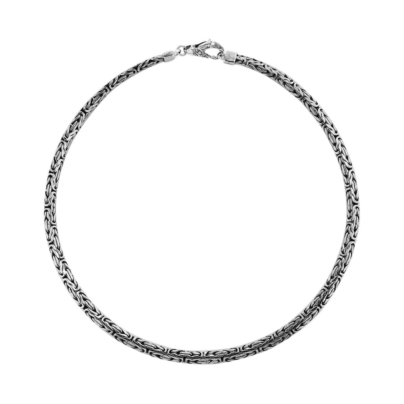 Wholesale sterling silver woven chain necklace with polished-oxidized finish and lobster clasp, handcrafted in Bali.
