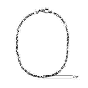 Wholesale sterling silver 3MM Bali chain necklace with oxidized-polished finish and hook clasp, handcrafted in Bali.