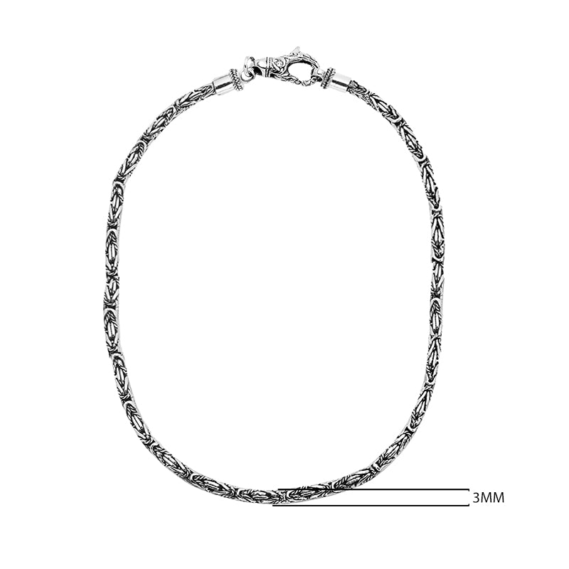 Wholesale sterling silver 3MM Bali chain necklace with oxidized-polished finish and hook clasp, handcrafted in Bali.