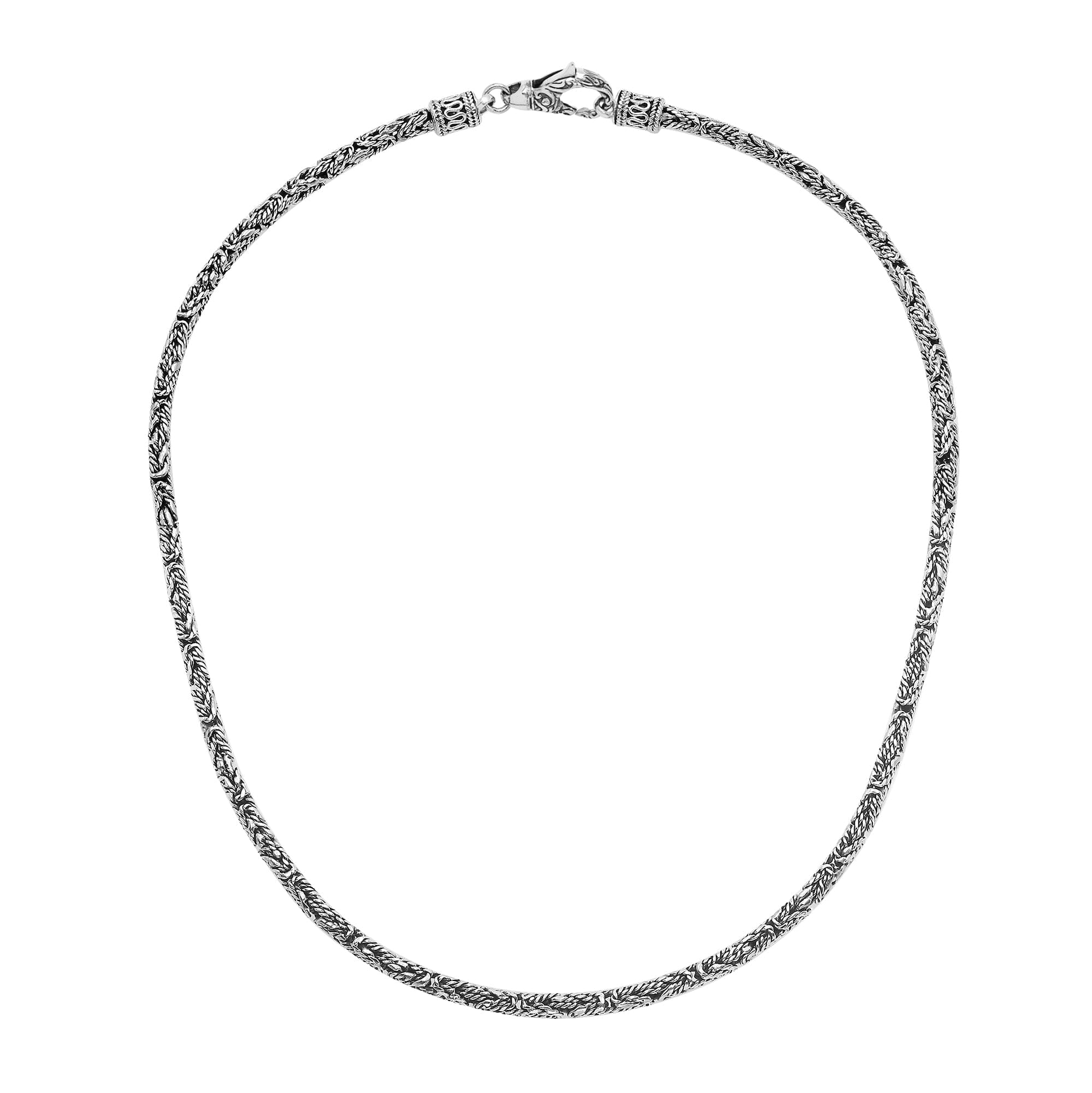 Wholesale 3MM sterling silver chain with lobster clasp, handcrafted Balinese weave design.