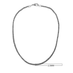 Wholesale sterling silver Byzantine square-link chain with lobster clasp, handcrafted Balinese design.