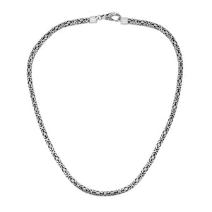 Wholesale 5MM sterling silver Byzantine square chain with lobster clasp, handcrafted Balinese design.