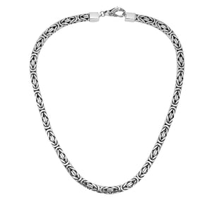 Wholesale 6MM sterling silver Byzantine square chain with lobster clasp, handcrafted Balinese design.
