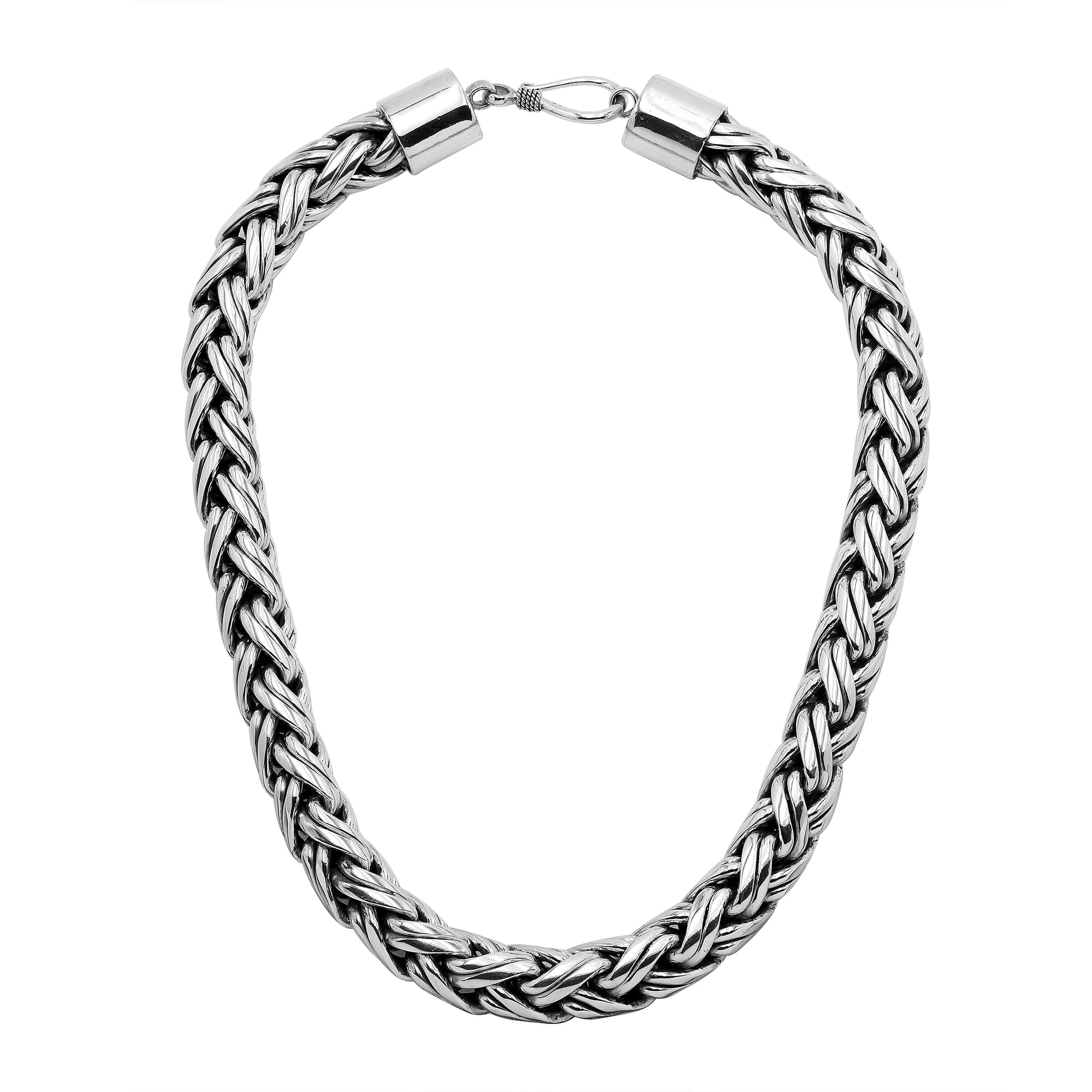 Wholesale 15MM sterling silver woven chain with hook clasp, handcrafted Balinese design.