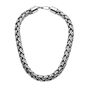 Wholesale 15MM sterling silver woven chain with hook clasp, handcrafted Balinese design.