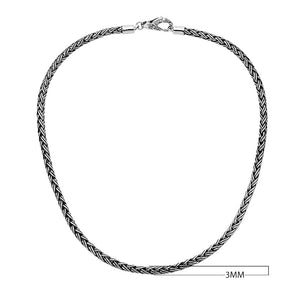 Wholesale 3MM sterling silver woven chain with lobster clasp, handcrafted Balinese design.