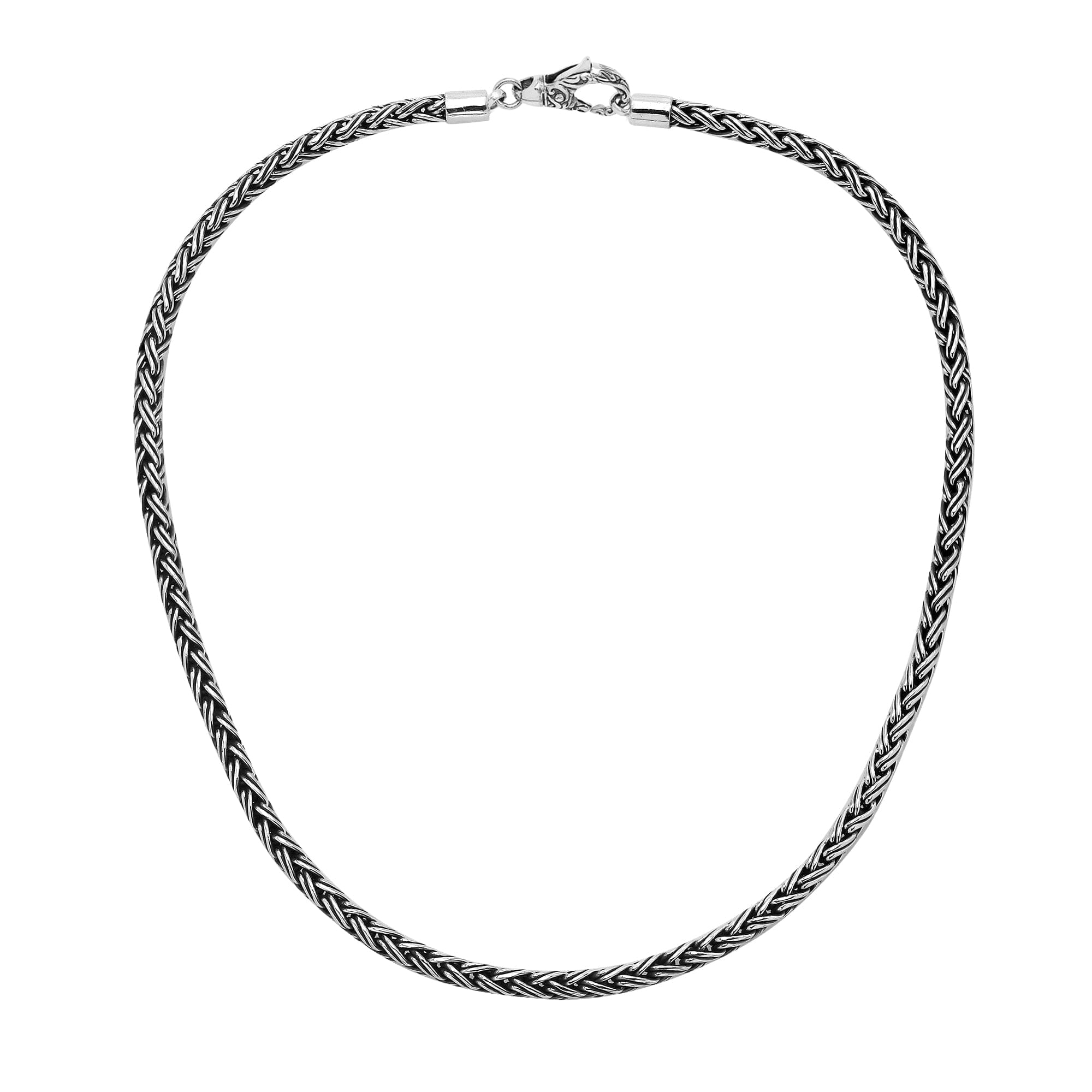 Wholesale 3MM sterling silver woven chain with lobster clasp, handcrafted Balinese design.