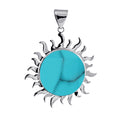 Sterling silver sun pendant with round Turquoise Shell, handcrafted Bali jewelry available for wholesale purchase.