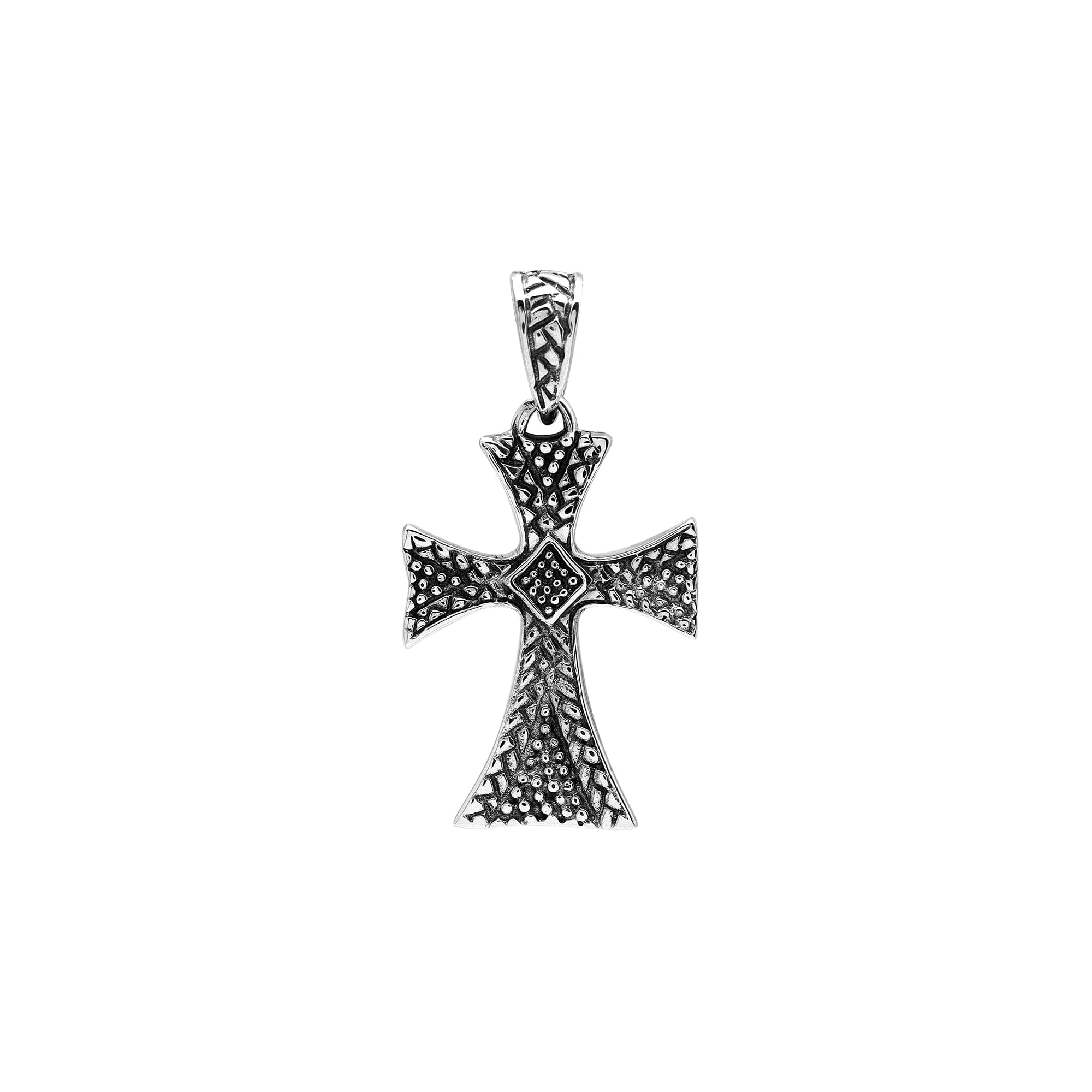 Wholesale sterling silver cross pendant with textured patterns and oxidized finish, handcrafted Bali artisan jewelry for bulk buyers.