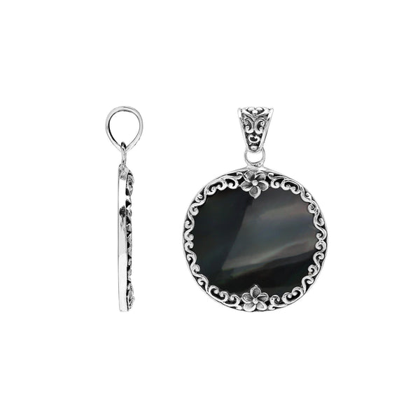 AP-1156-SHB Sterling Silver Designer Pendant with Round Black Shell Jewelry Bali Designs Inc 
