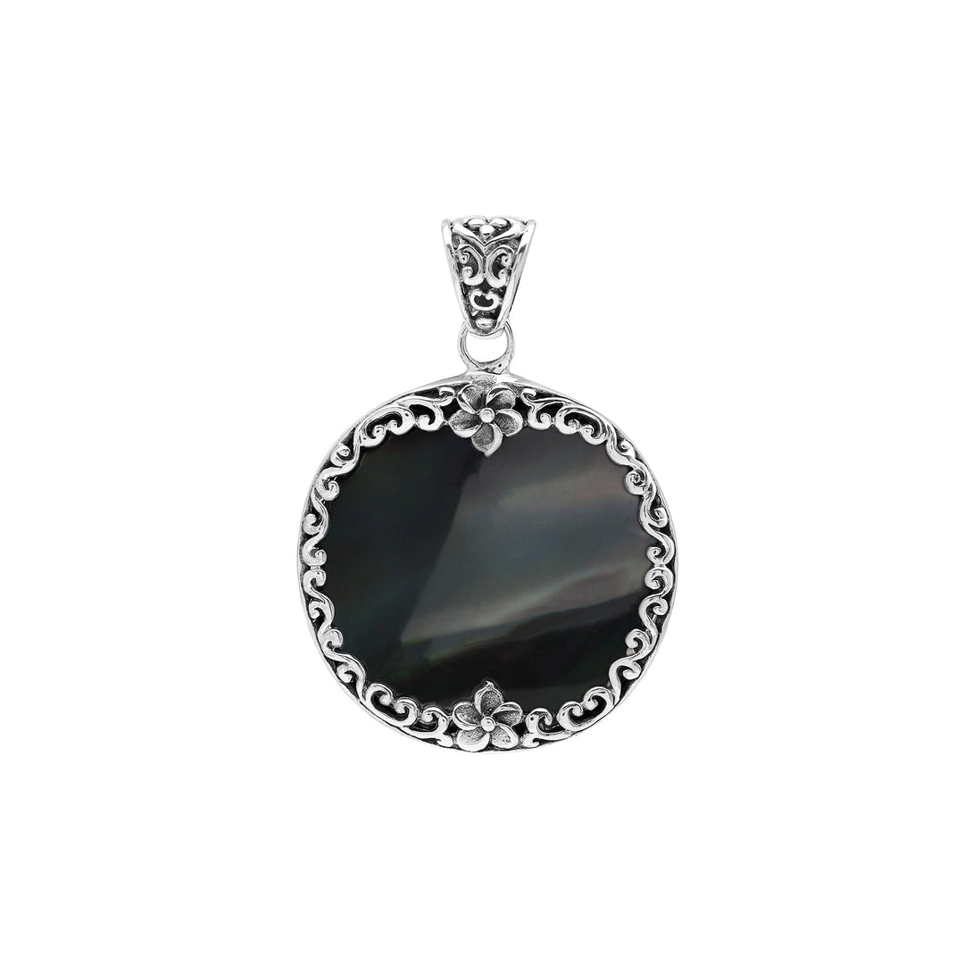 AP-1156-SHB Sterling Silver Designer Pendant with Round Black Shell Jewelry Bali Designs Inc 