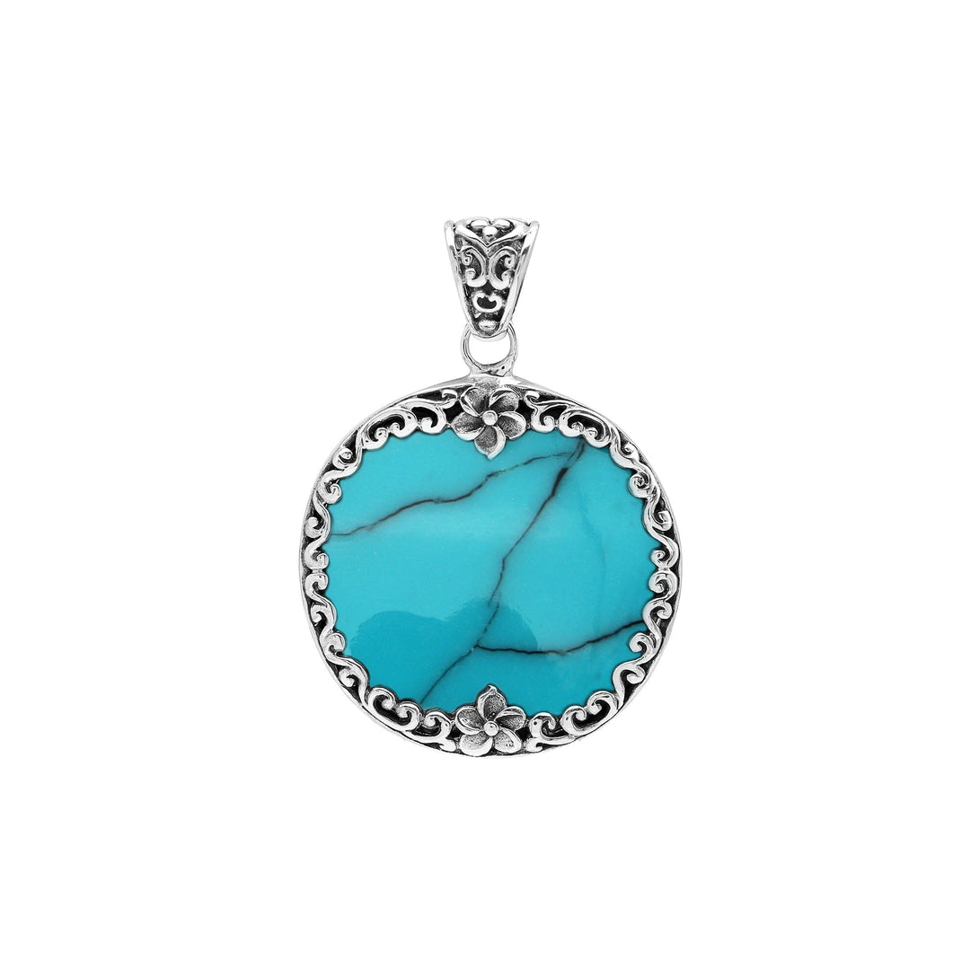 AP-1156-TQ Sterling Silver Designer Pendant with Round Turquoise Shell Jewelry Bali Designs Inc 