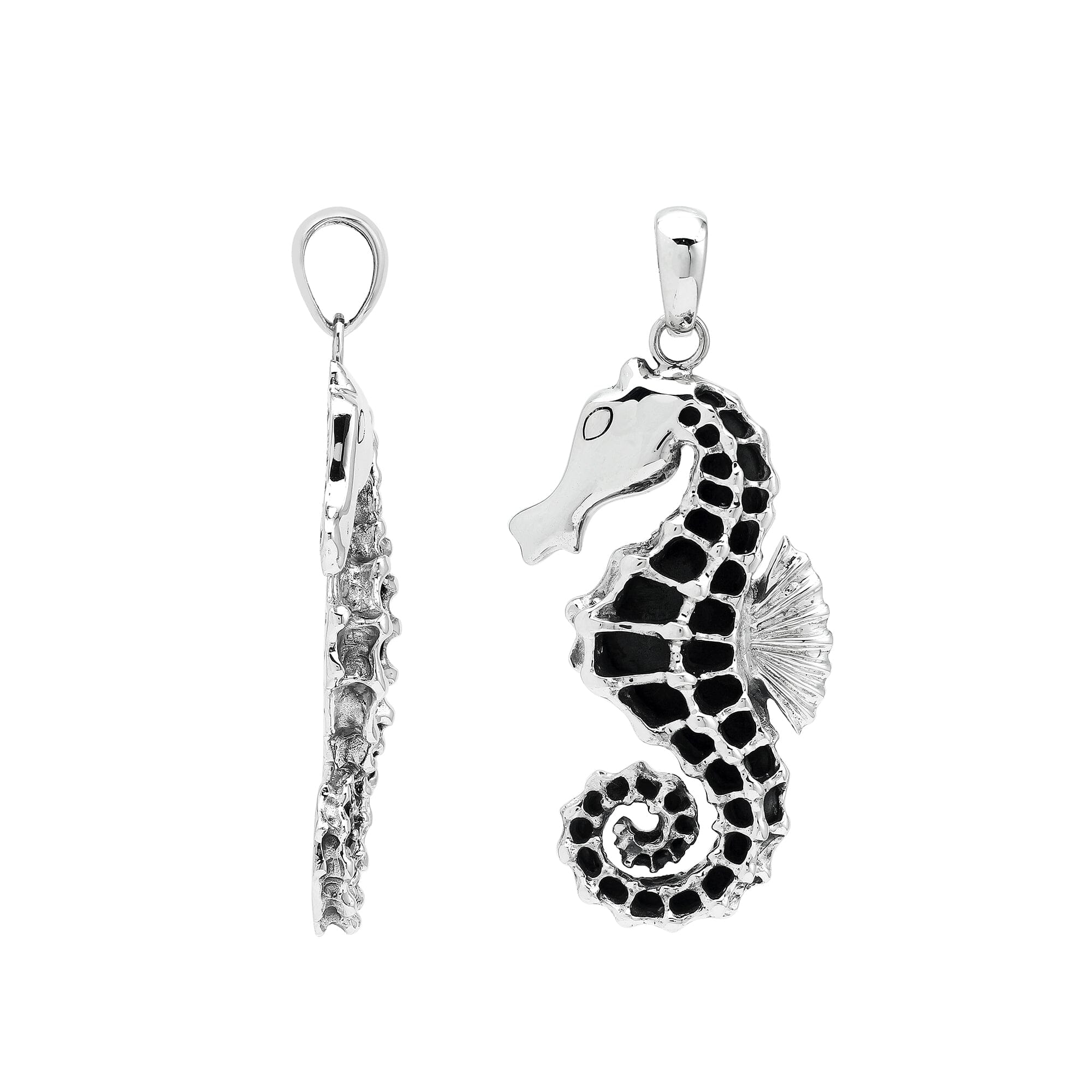 Sterling silver seahorse pendant with black enamel inlay – wholesale Bali handcrafted jewelry