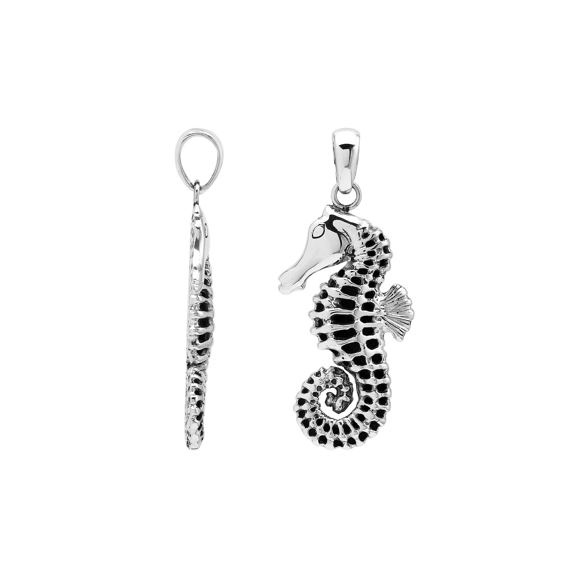 Sterling silver seahorse pendant, handcrafted in Bali with detailed ocean-inspired design – wholesale plain silver jewelry supplier.