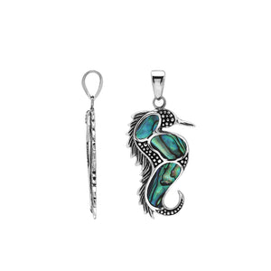 Wholesale sterling silver seahorse pendant with genuine abalone shell inlay, handcrafted in Bali – ocean-inspired artisan jewelry for bulk buyers.