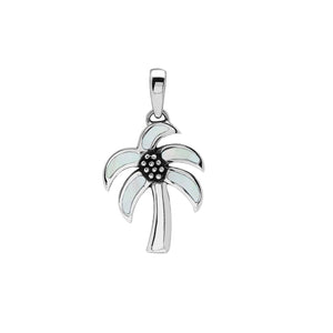 Sterling silver palm tree pendant with Mother of Pearl inlay, handmade in Bali for wholesale jewelry collections.