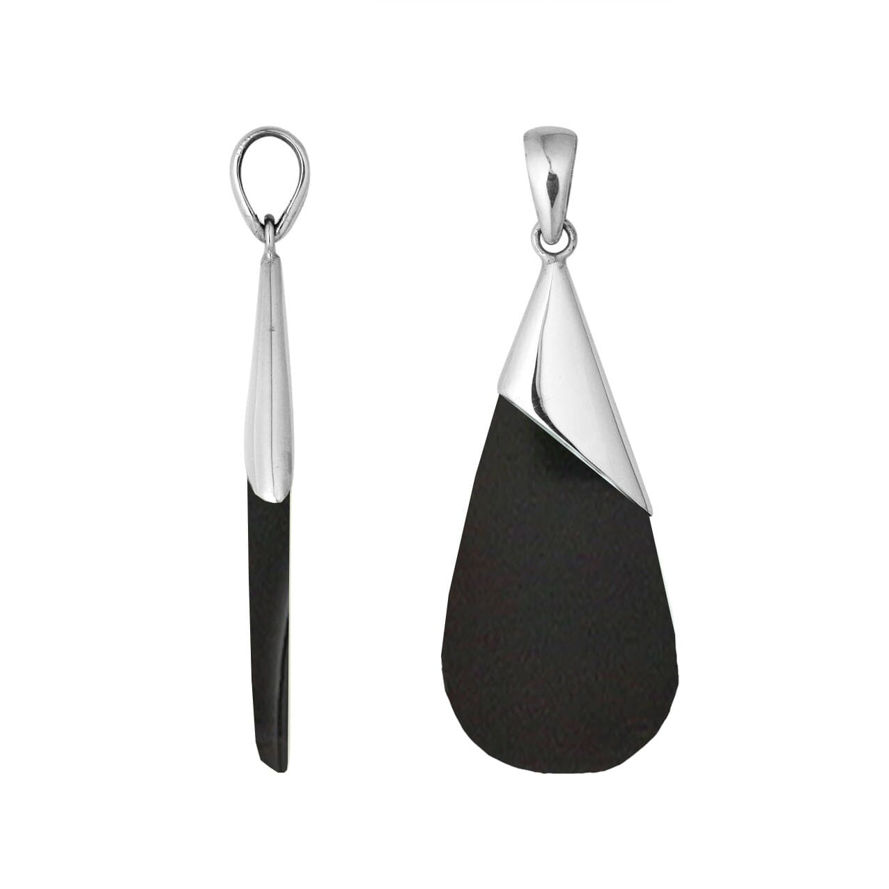 925 Silver Overlay Designer Teardrop Pendant With Black Shell For Wholesale Jewelry Collection