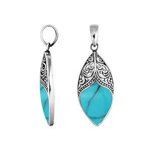 Handcrafted 925 Sterling Silver Marquise Pendant With Turquoise Shell Detailing
