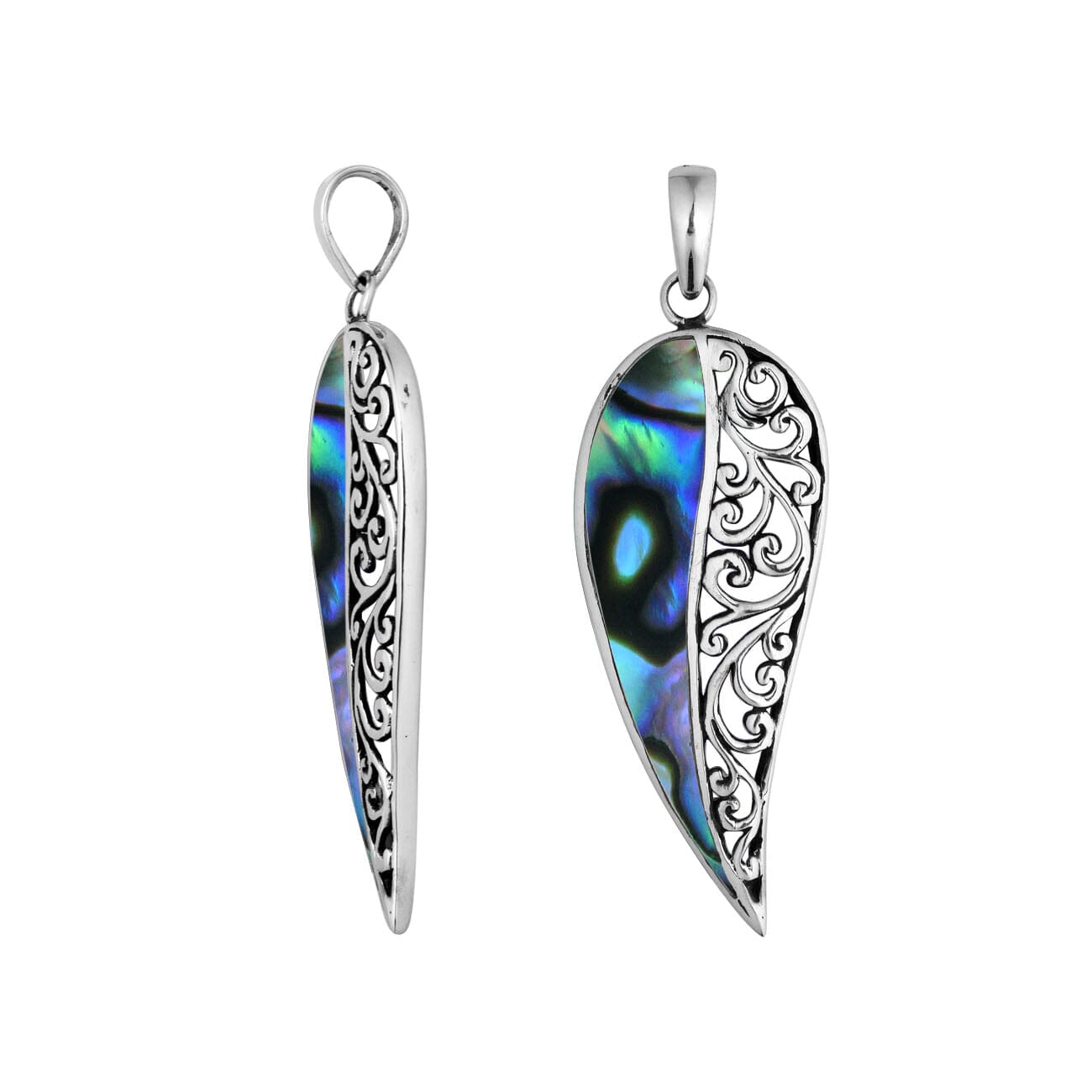 Handcrafted 925 Sterling Silver Wing Pendant With Abalone Shell Inlay