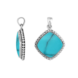 Sterling Silver Cushion Shape Pendant With Turquoise Shell And Rope Edge Design
