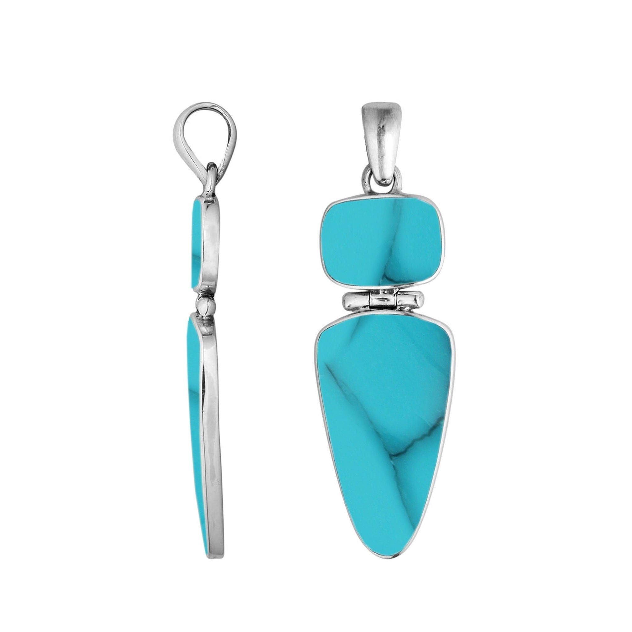 Sterling Silver Turquoise Shell Dual Stone Geometric Pendant For Wholesale Jewelry Buyers.