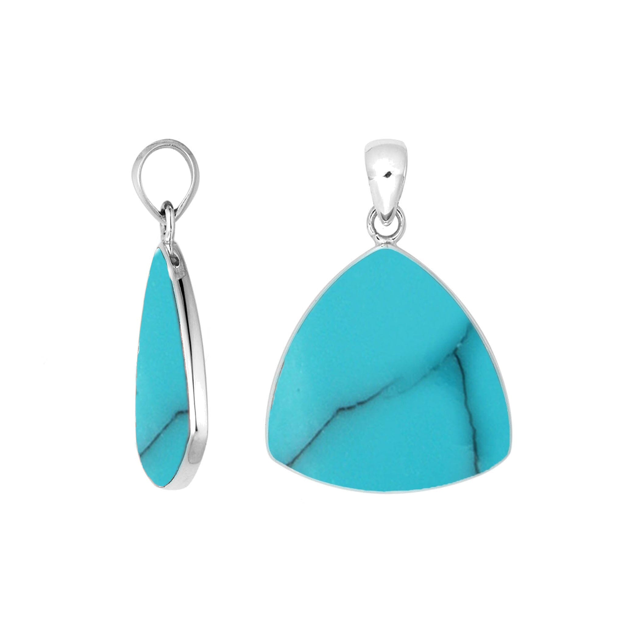 Sterling Silver Turquoise Shell Triangular Pendant For Wholesale Jewelry Buyers.