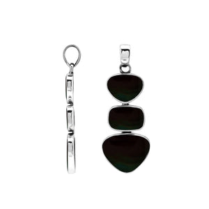 Sterling silver triple-shape pendant featuring Black Shell stones with smooth polished surface and elegant Balinese design craftsmanship.