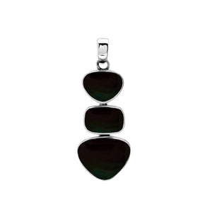 Sterling silver triple-shape pendant featuring Black Shell stones with smooth polished surface and elegant Balinese design craftsmanship.