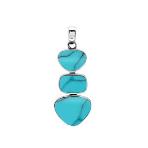 Sterling silver triple-shape pendant featuring turquoise shell stones with mirror-polished finish and detailed Balinese craftsmanship.