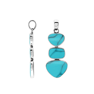 Sterling silver triple-shape pendant featuring turquoise shell stones with mirror-polished finish and detailed Balinese craftsmanship.