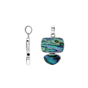 Sterling silver double-shape pendant featuring abalone shell with smooth polished surface and classic Balinese craftsmanship.