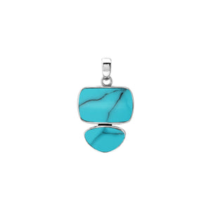 Sterling silver pendant featuring double Turquoise Shell stones with a polished surface and detailed Balinese craftsmanship.