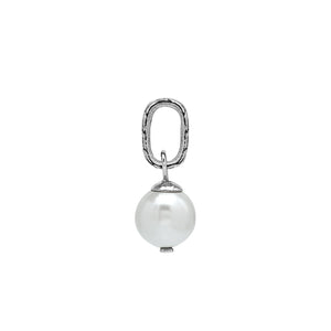 Sterling silver round drop pendant featuring a single Mabe Pearl and intricate Balinese silver detailing with mirror-polished finish.