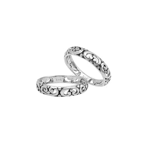 Wholesale sterling silver filigree band ring with Balinese scroll openwork design, handcrafted artisan jewelry from Bali.