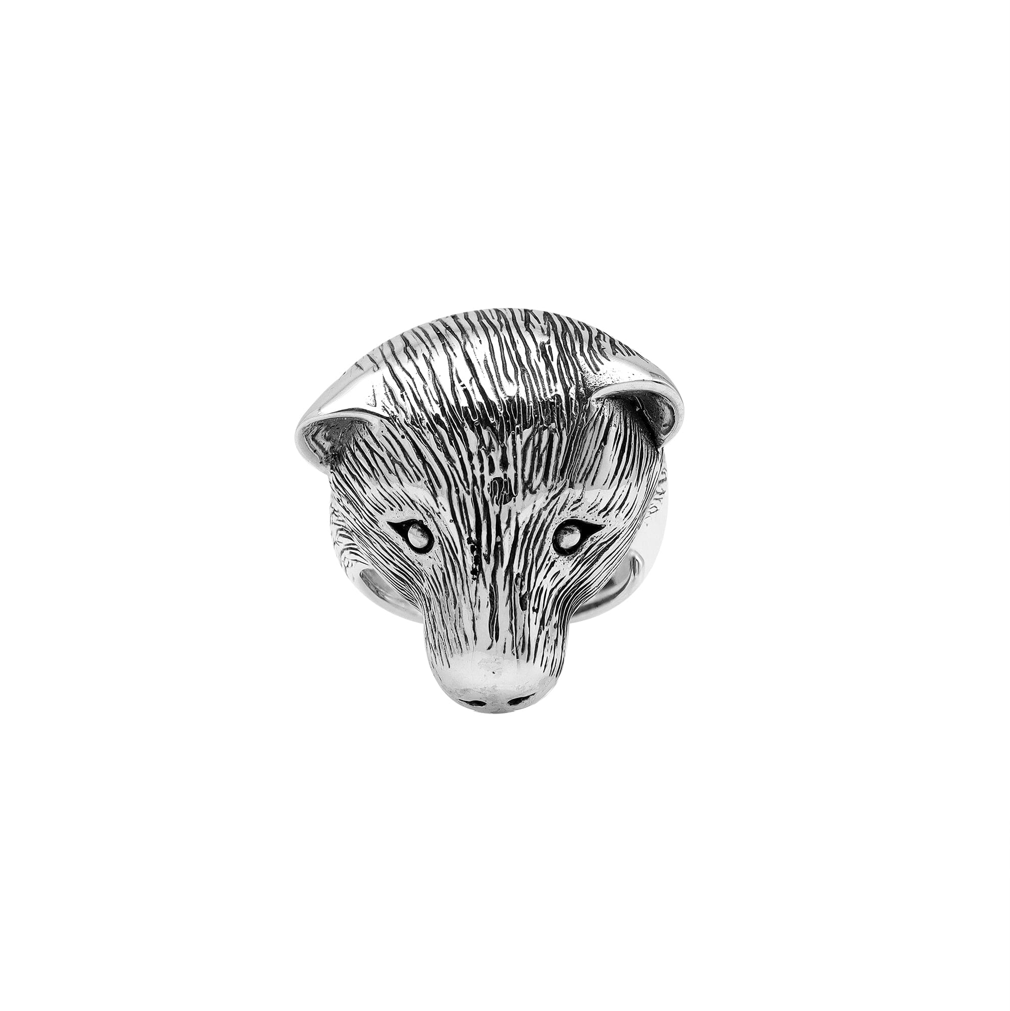 Wholesale sterling silver bear head ring with detailed 3D animal design, handcrafted men’s statement jewelry from Bali.