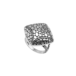 Wholesale sterling silver cushion dome ring with Balinese dot pattern, handcrafted bold artisan jewelry from Bali.