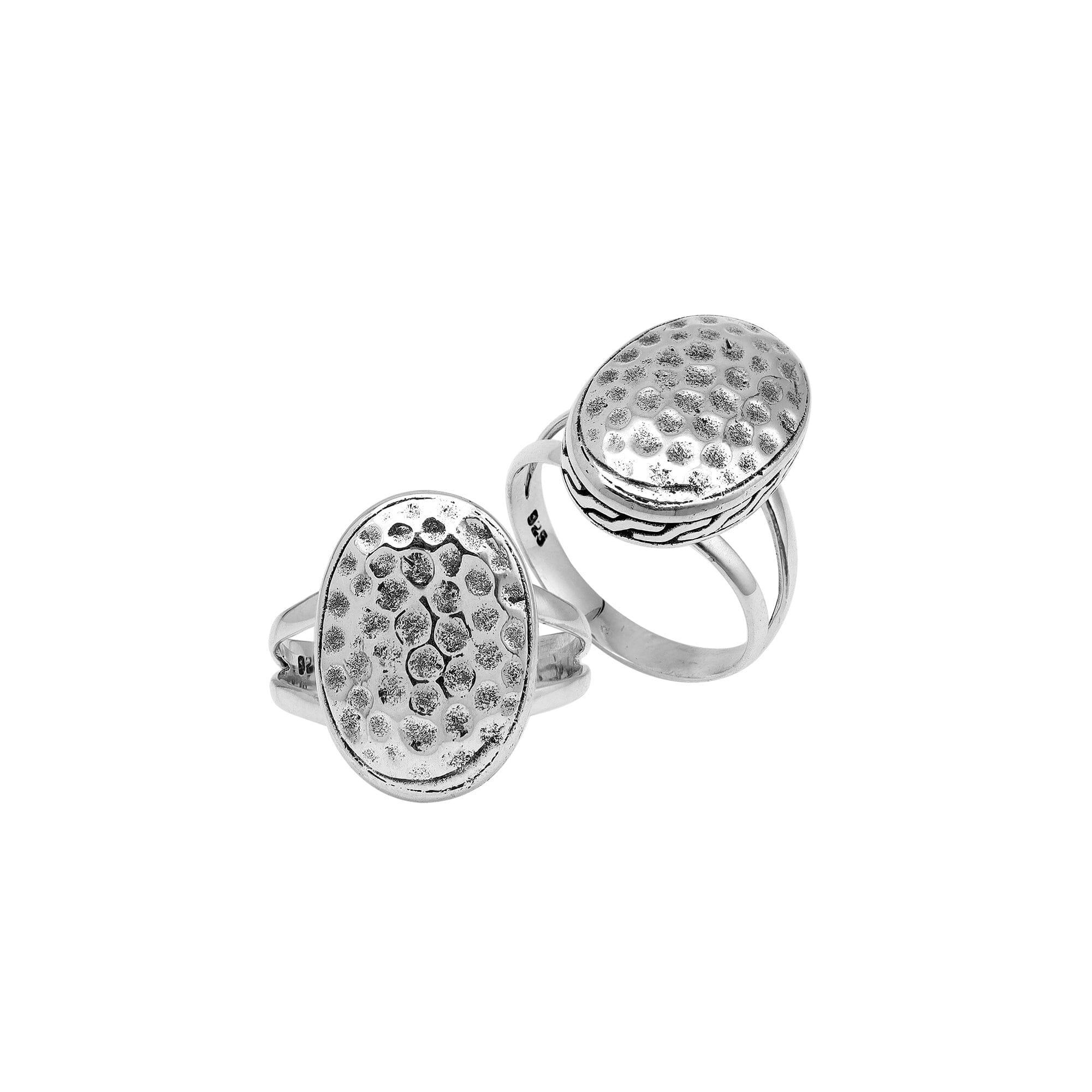Bulk handcrafted hammered oval sterling silver rings, wholesale 925 silver statement jewelry from Bali.