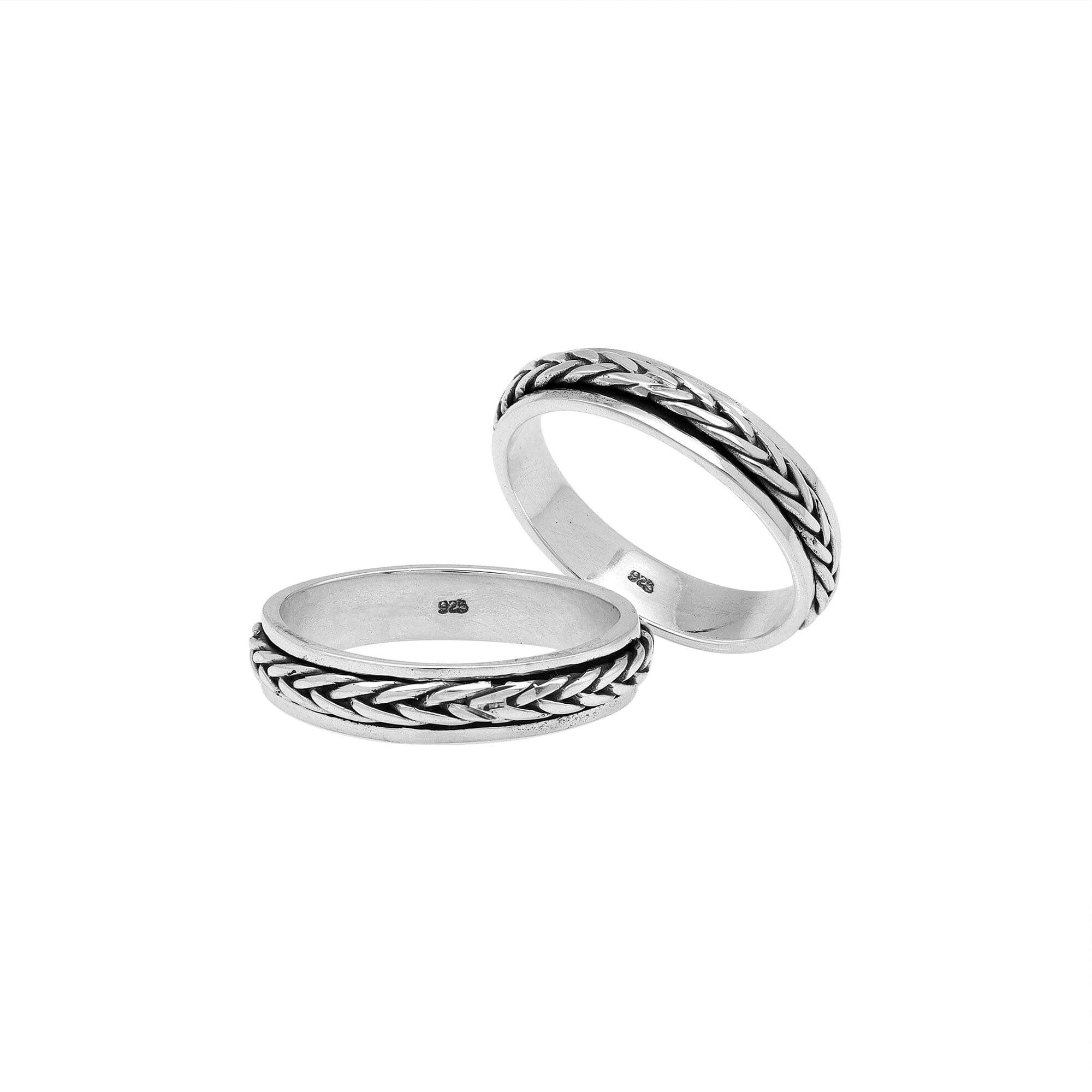 Wholesale sterling silver braided band rings, handcrafted 925 silver rope design jewelry from Bali.