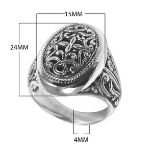 Wholesale Silver Overlay Over Copper Oval Carved Balinese Ring With Ornate Detailing.
