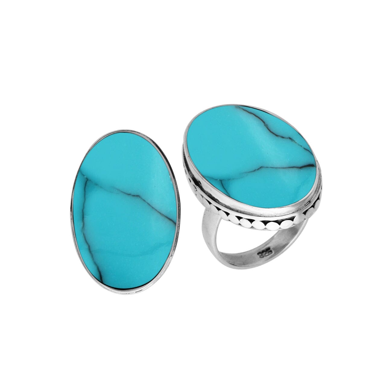 Sterling Silver Bold Oval Shape Designer Ring With Turquoise Shell