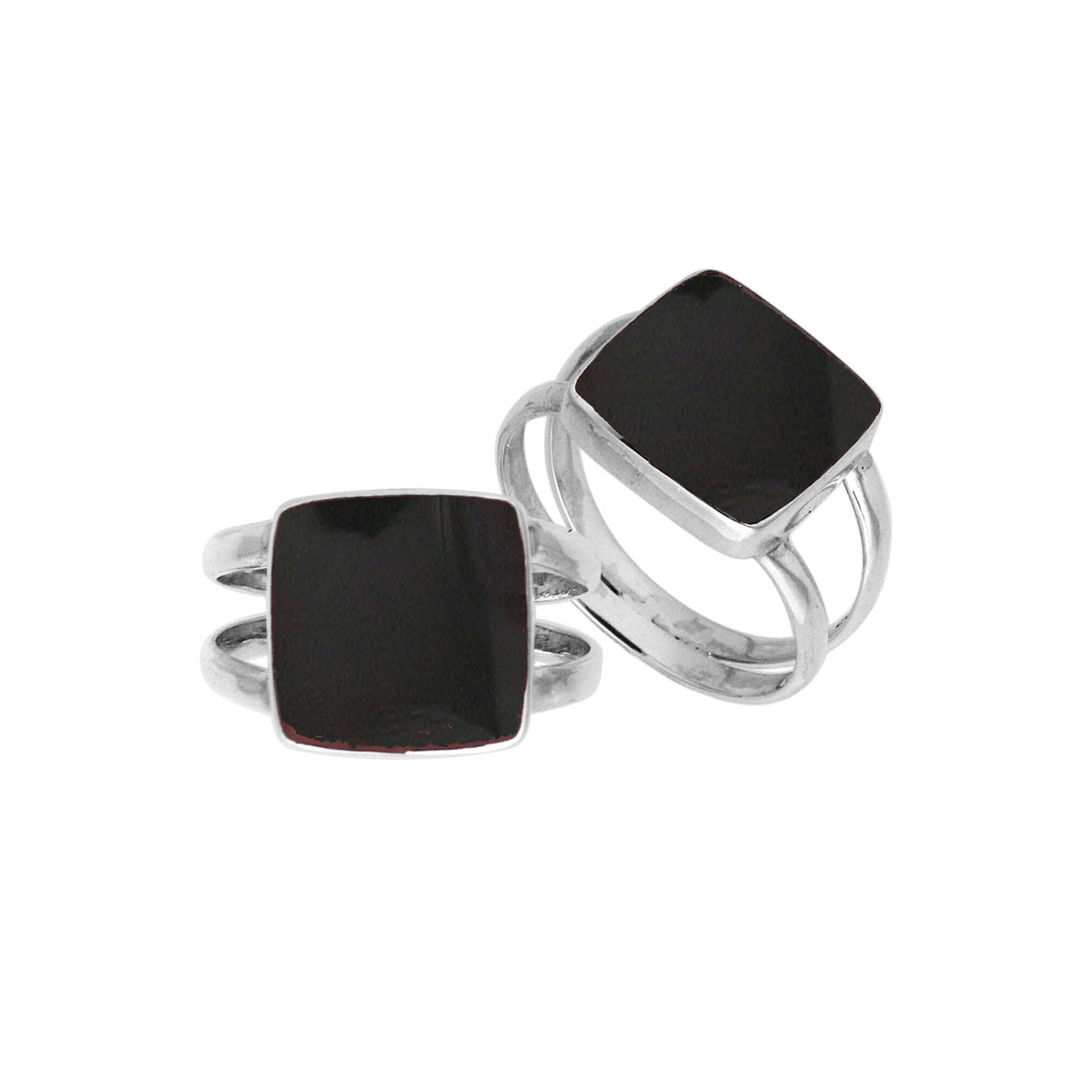 Sterling Silver Handcrafted Bold Square Shape Designer Ring With Black Shell