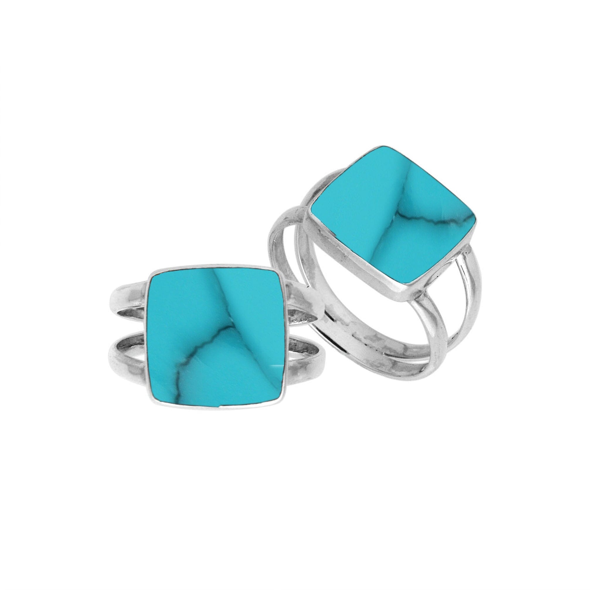 Sterling Silver Handcrafted Bold Square Shape Designer Ring With Turquoise Shell