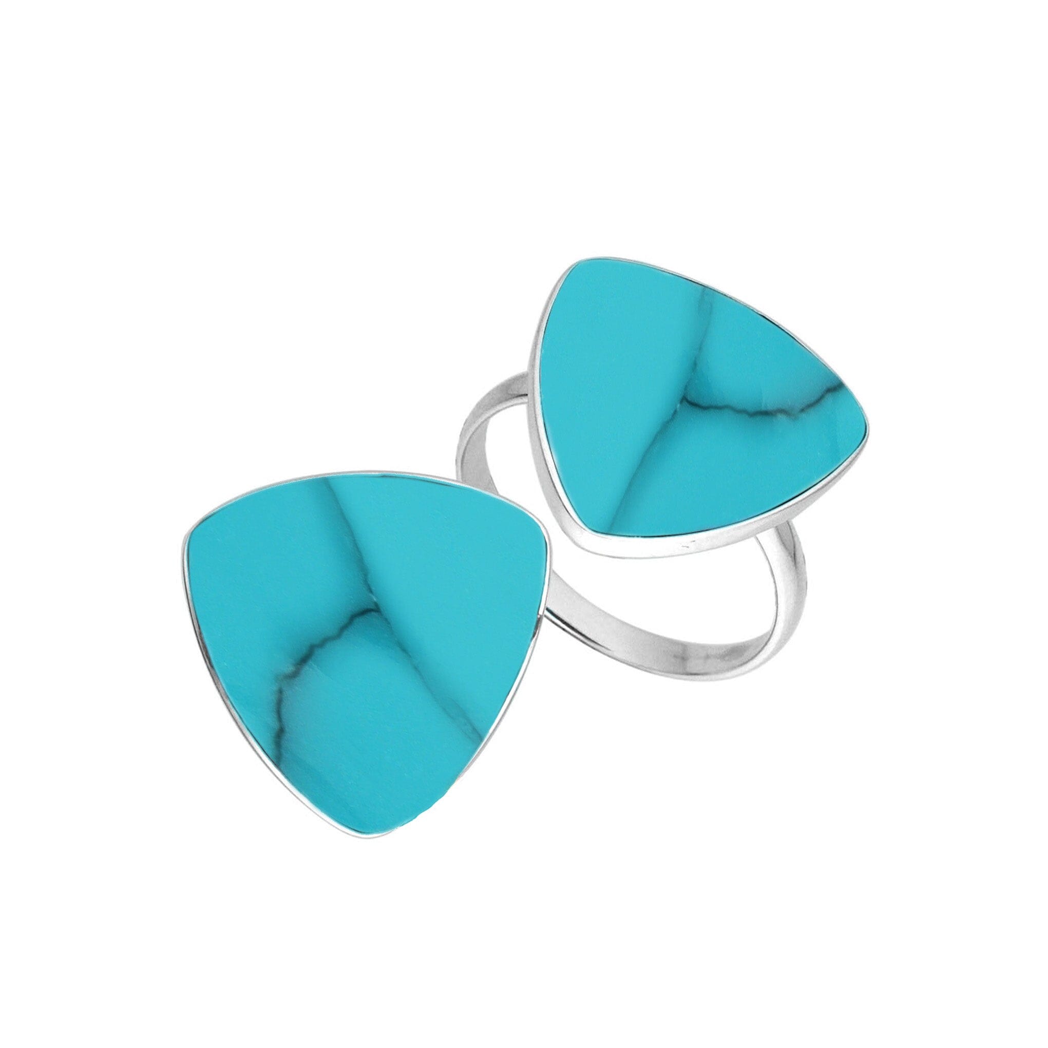 Sterling Silver Triangle Shape Statement Ring With Turquoise Shell In Modern Balinese Design
