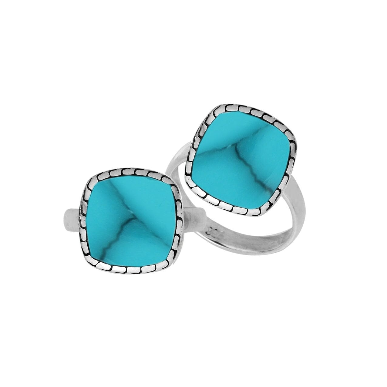 Sterling Silver Cushion Shape Designer Statement Ring With Turquoise Shell For Wholesale
