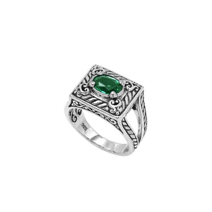Sterling Silver Balinese Rectangular Ring With Green Quartz For Wholesale