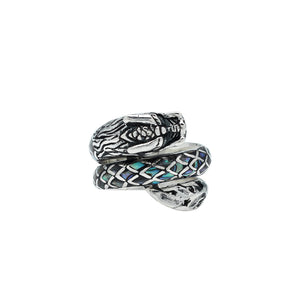 Sterling Silver Dragon Wrap Ring With Abalone Shell Inlay And Oxidized Finish