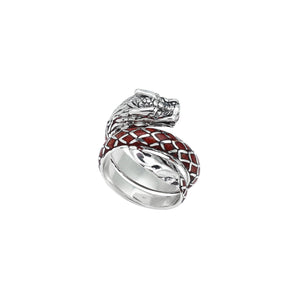 Sterling Silver Dragon Wrap Ring With Red Coral Inlay And Polished Finish